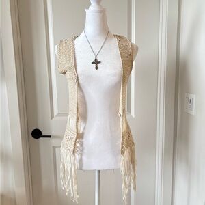FANG Cream Knit Fringe Vest